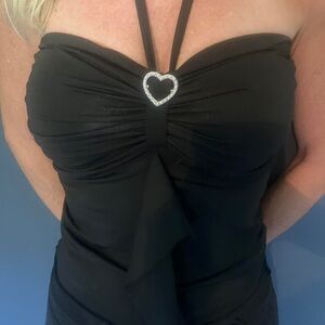 Black Strapless Top with Heart Rhinestone Accent
